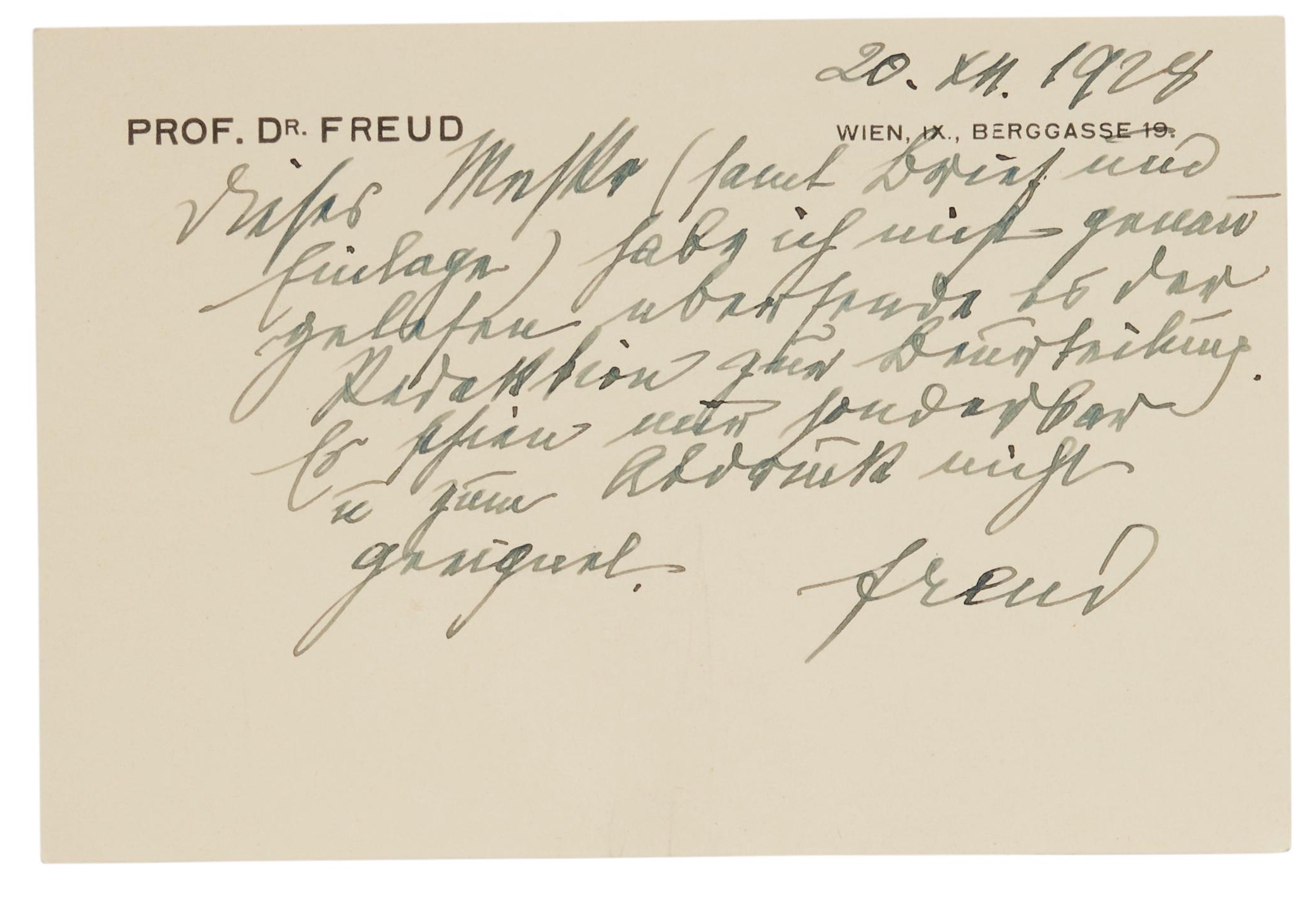 Postcard bearing an invitation from Sigmund Freud